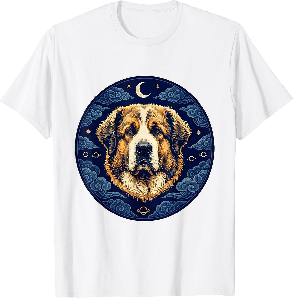 Men's Great Pyrenees Ukiyo-e Dog Breed Portrait Starry Night Style T-Shirt - White