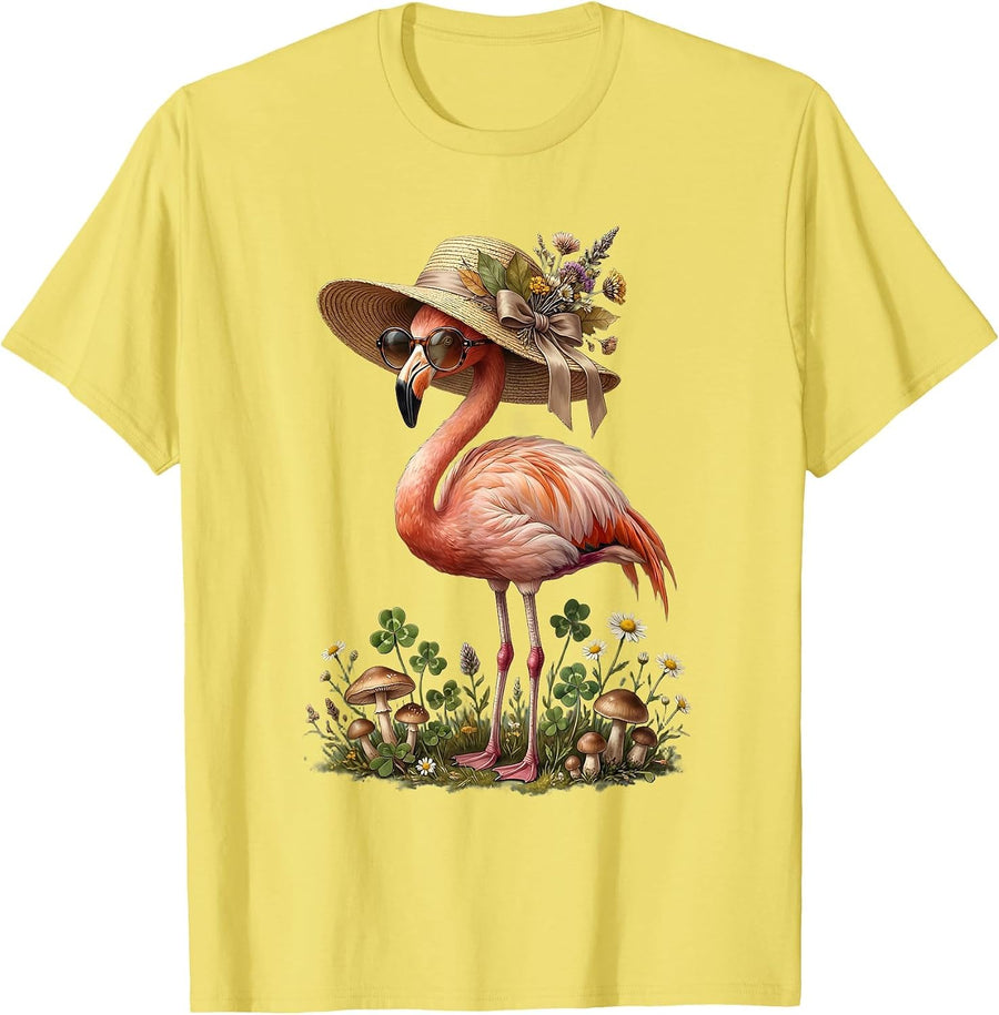 Men's Flamingo in Sunglasses and Sun Hat Graphic T-Shirt - Lemon Yellow