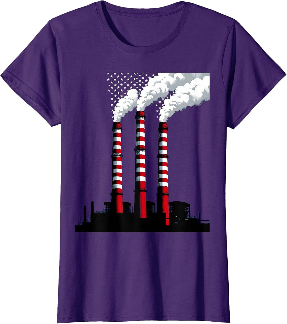 Women's Stars and Stripes Factory Smokestacks Labor Day T-Shirt - Purple