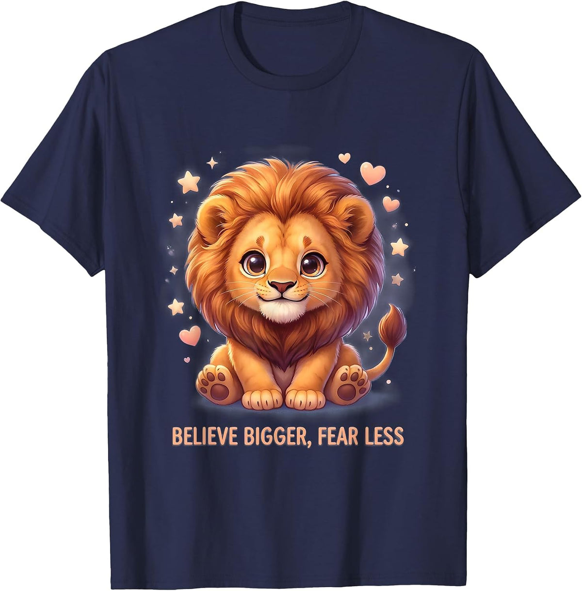 Believe Bigger Fear Less Faith Over Fear Design T-Shirt - Navy Blue