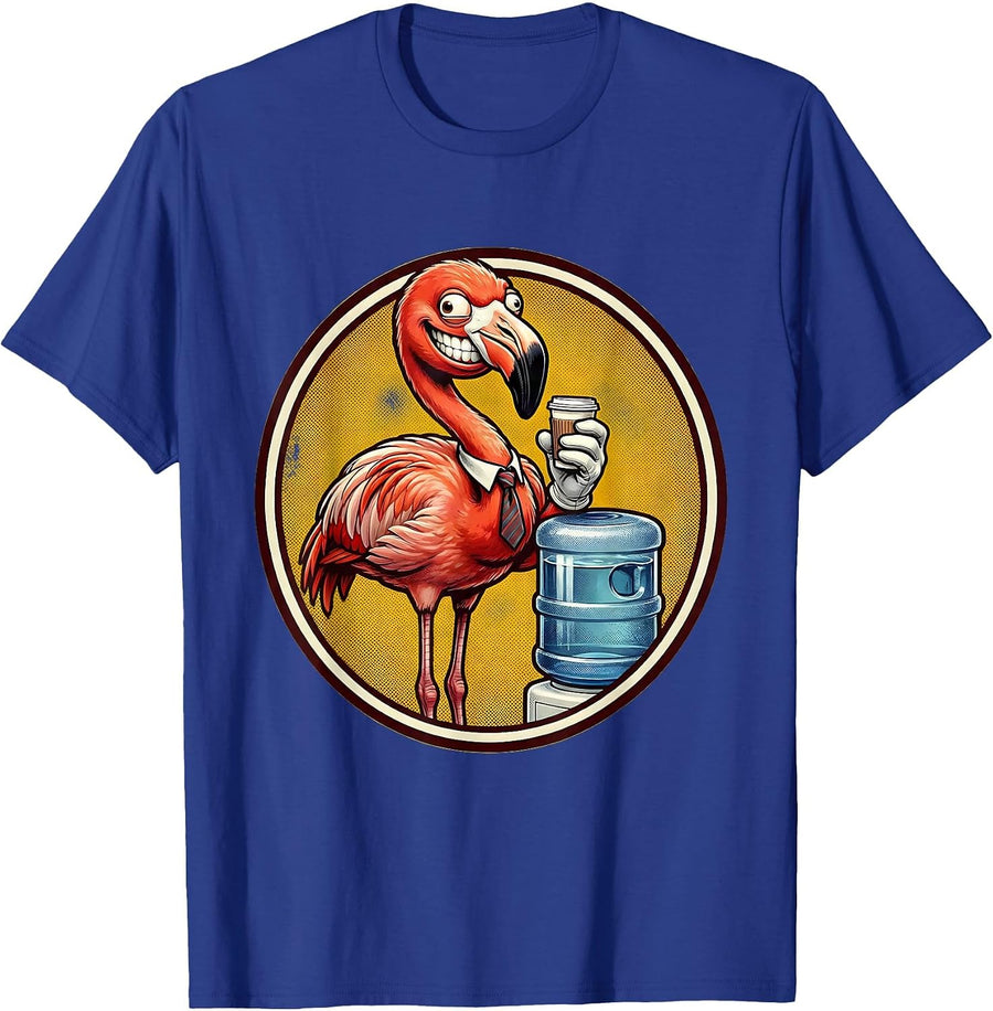 Funny Flamingo Office Water Cooler Illustration T-Shirt - Royal Blue
