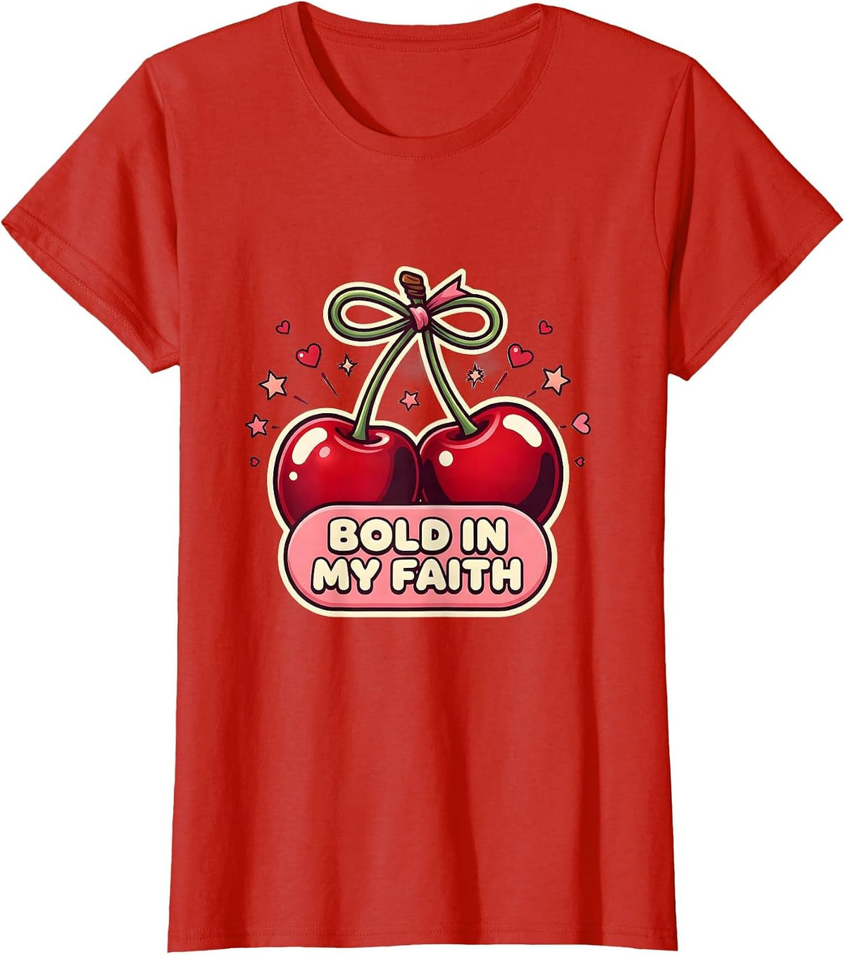Women's Bold In My Faith Faith Over Fear Design T-Shirt - Red