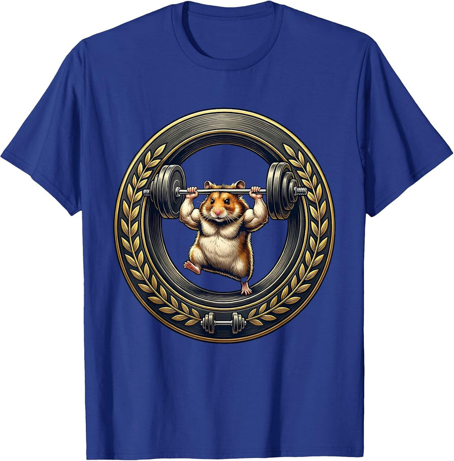 Funny Hamster Lifting Weights on Running Wheel T-Shirt - Royal Blue