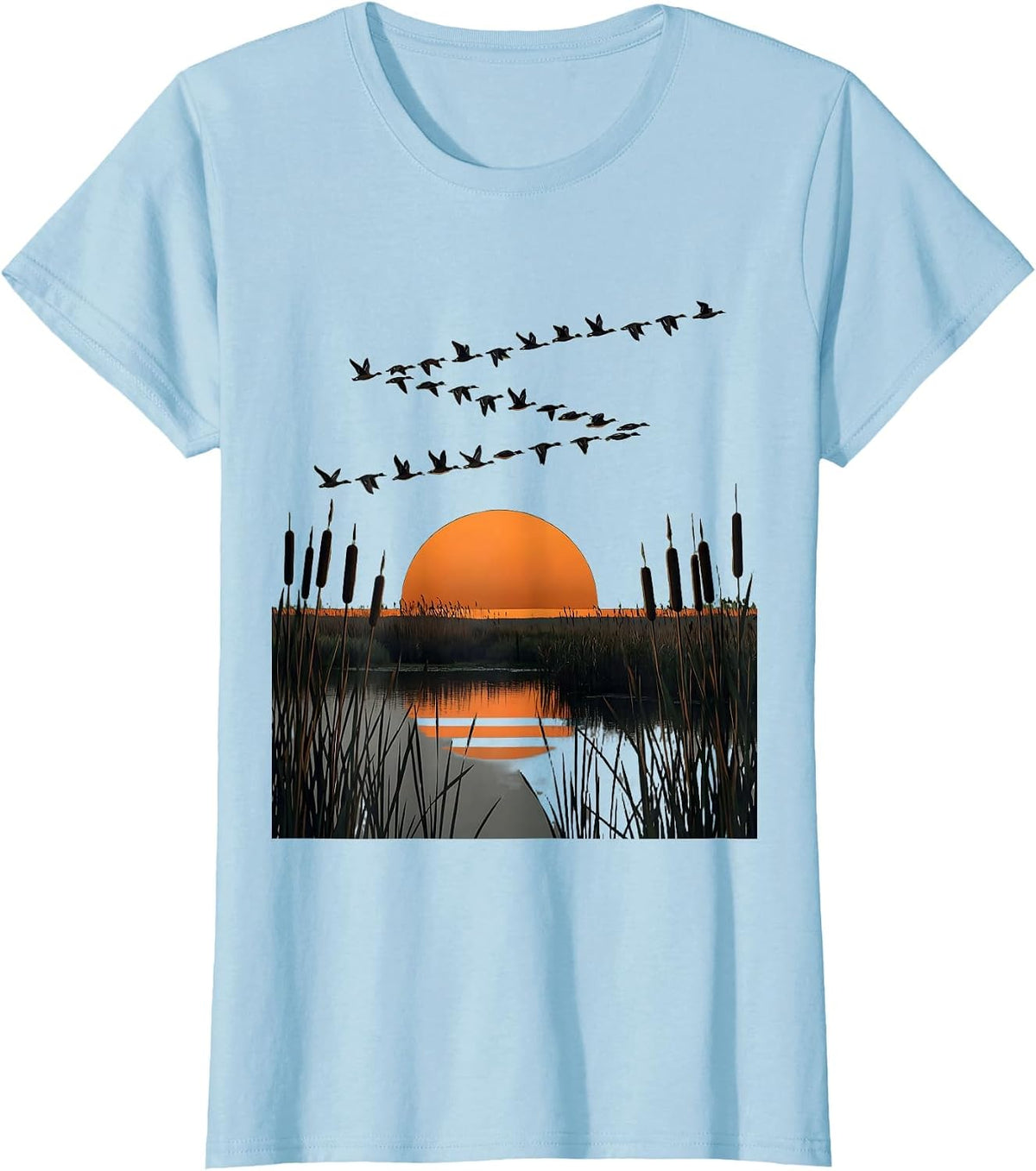 Women's Camo Waterfowl V-Formation Marsh Flying Duck T-Shirt - Baby Blue