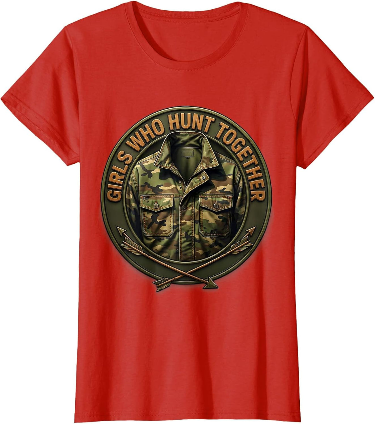 Girls Who Hunt Together Camo Hunting Design T-Shirt - Red