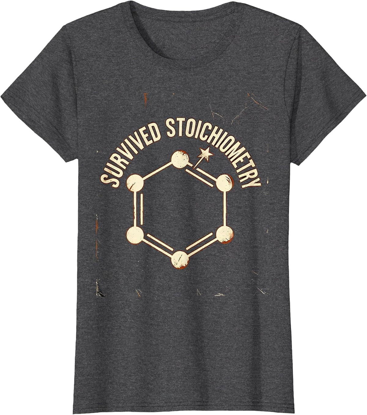 Survived Stoichiometry Distressed Science Humor Chemistry T-Shirt, Women, Dark Heather Grey, X-Large - As Pictured