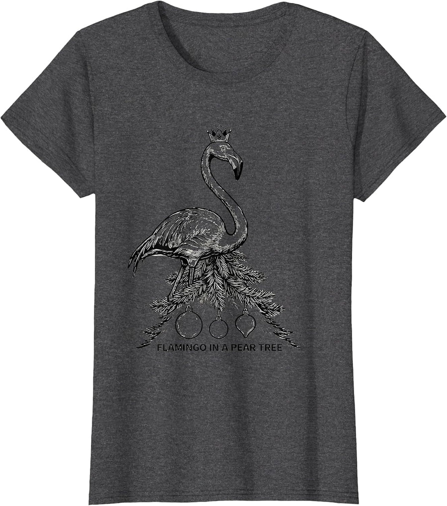 Women's Flamingo In A Pear Tree Funny Pink Flamingo Tropical T-Shirt - Dark Heather Grey