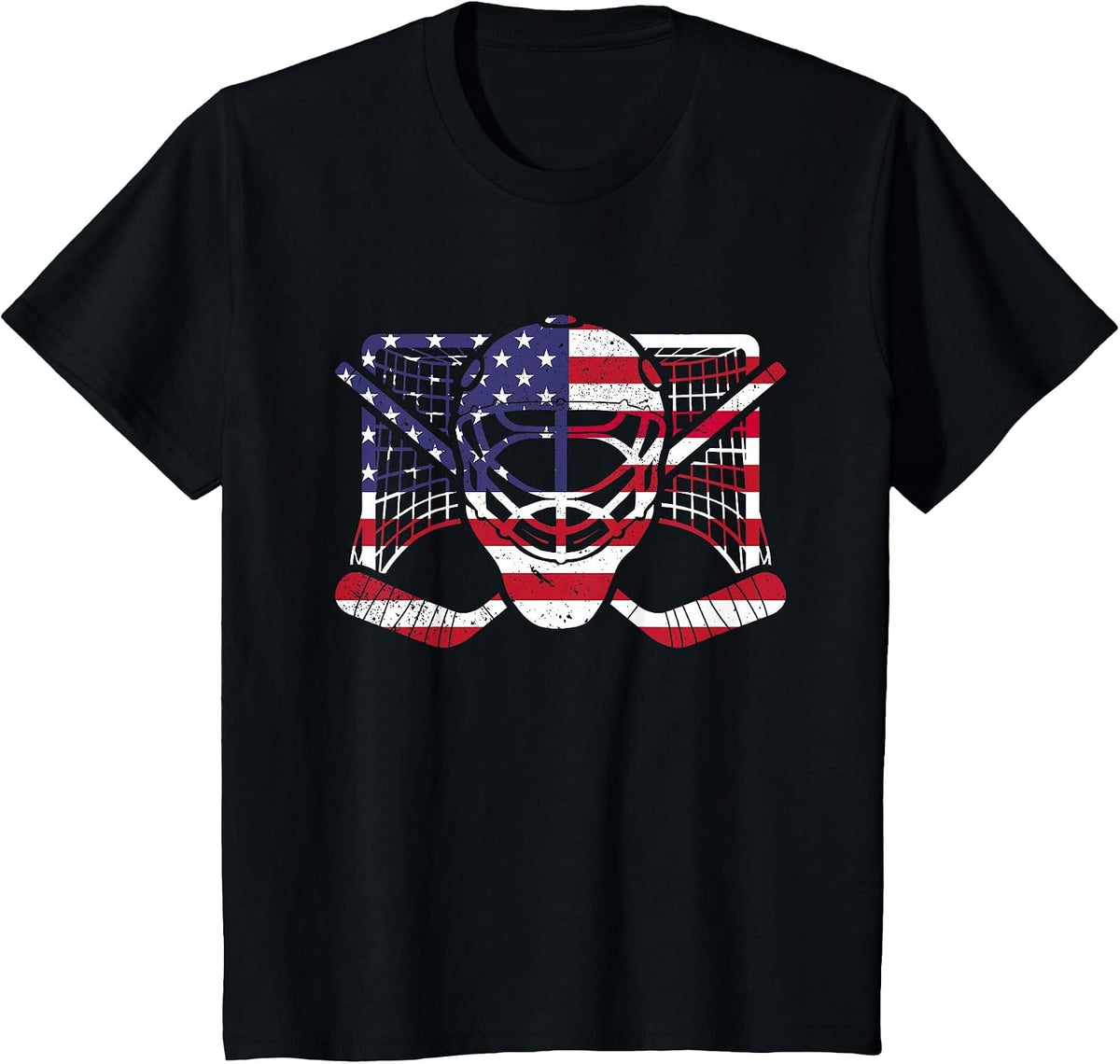Ice Hockey Goalie American Flag USA Goalie mask 4th of July T-Shirt - Black