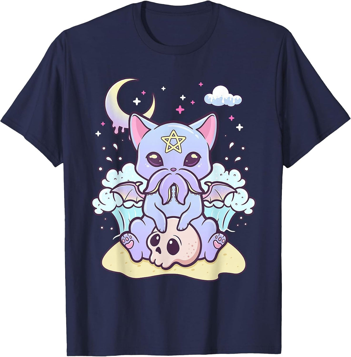 Kawaii Pastel Goth Cute Scary Creature Skull T-Shirt - Navy Blue