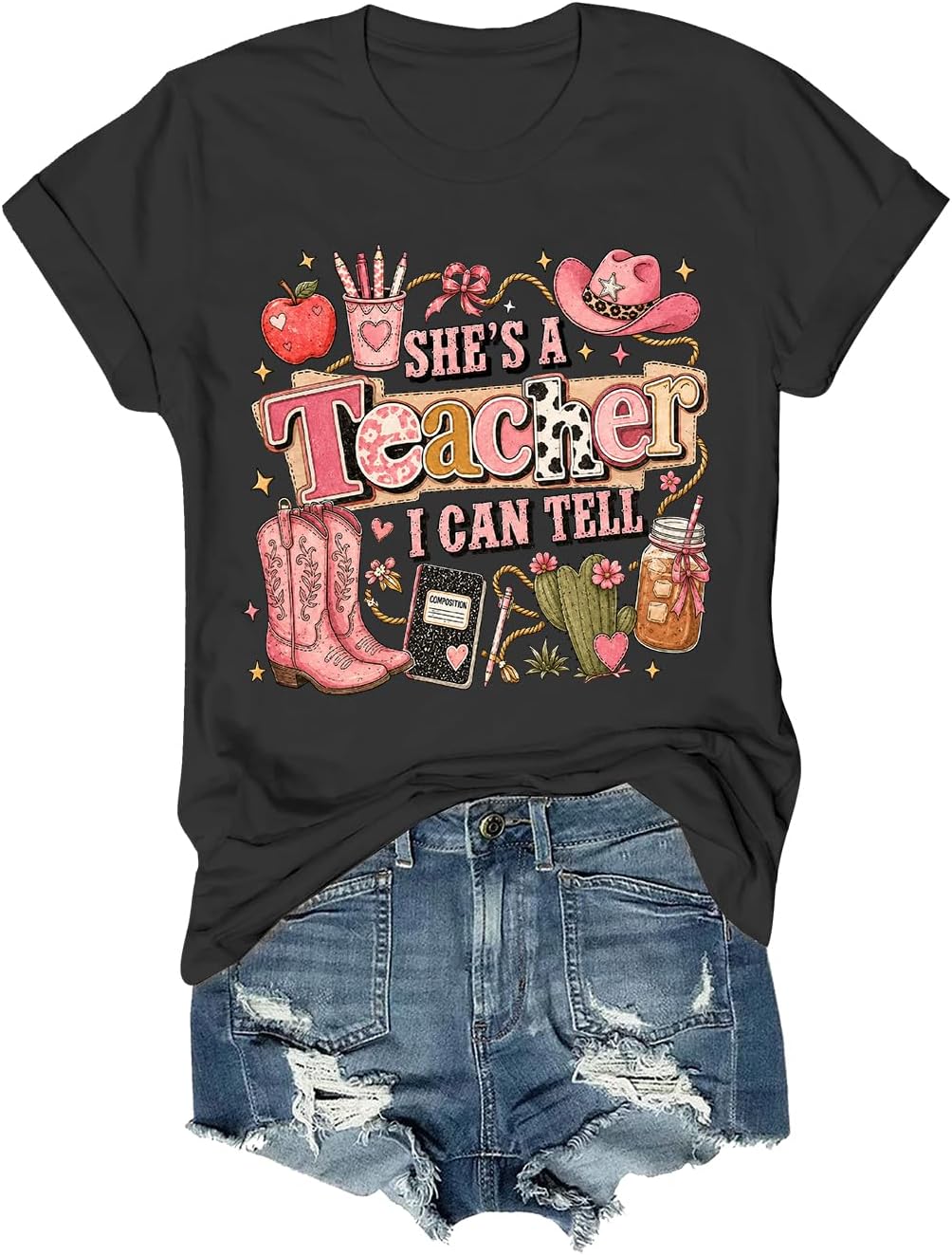 She's A Teacher I Can Tell Shirt Men Women Graphic Short Sleeve T-Shirt Tee - Crewneck Black