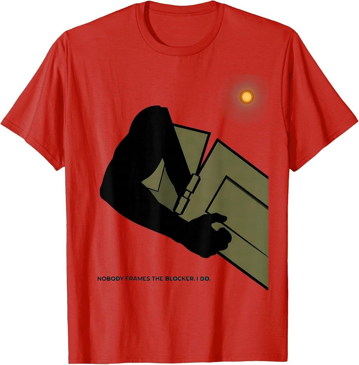 Men's Nobody Frames The Blocker. I Do. Funny Football Lineman T-Shirt - Red