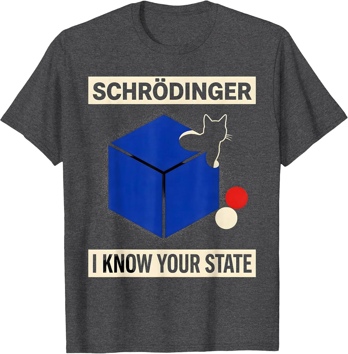 Schrödinger, I Know Your State Quantum Physics Humor Science T-Shirt - Dark Heather Grey