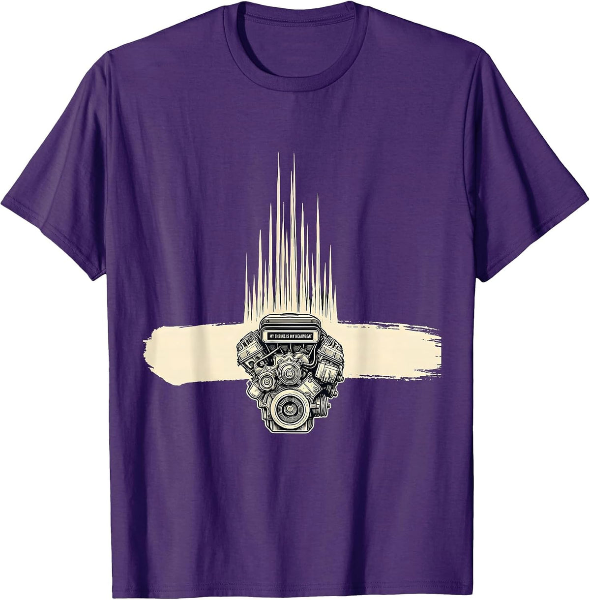 Men's My Engine Is My Heartbeat Funny Car Guy Auto Mechanic Humor T-Shirt - Purple