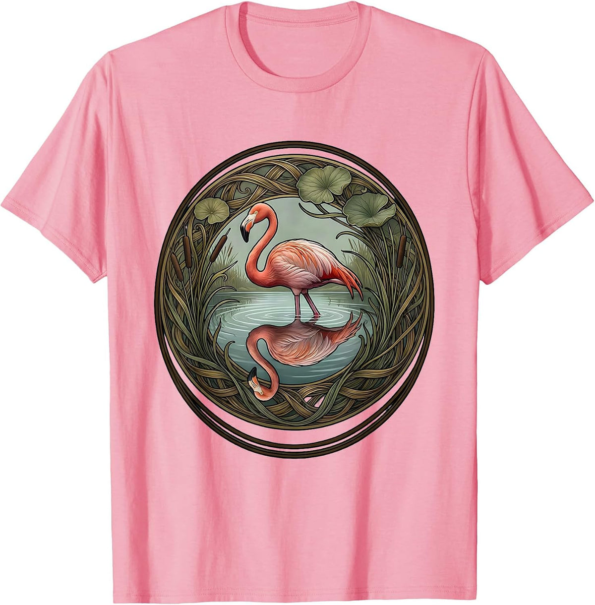 Men's Flamingo Silhouette Lake Reflection Graphic T-Shirt - Pink