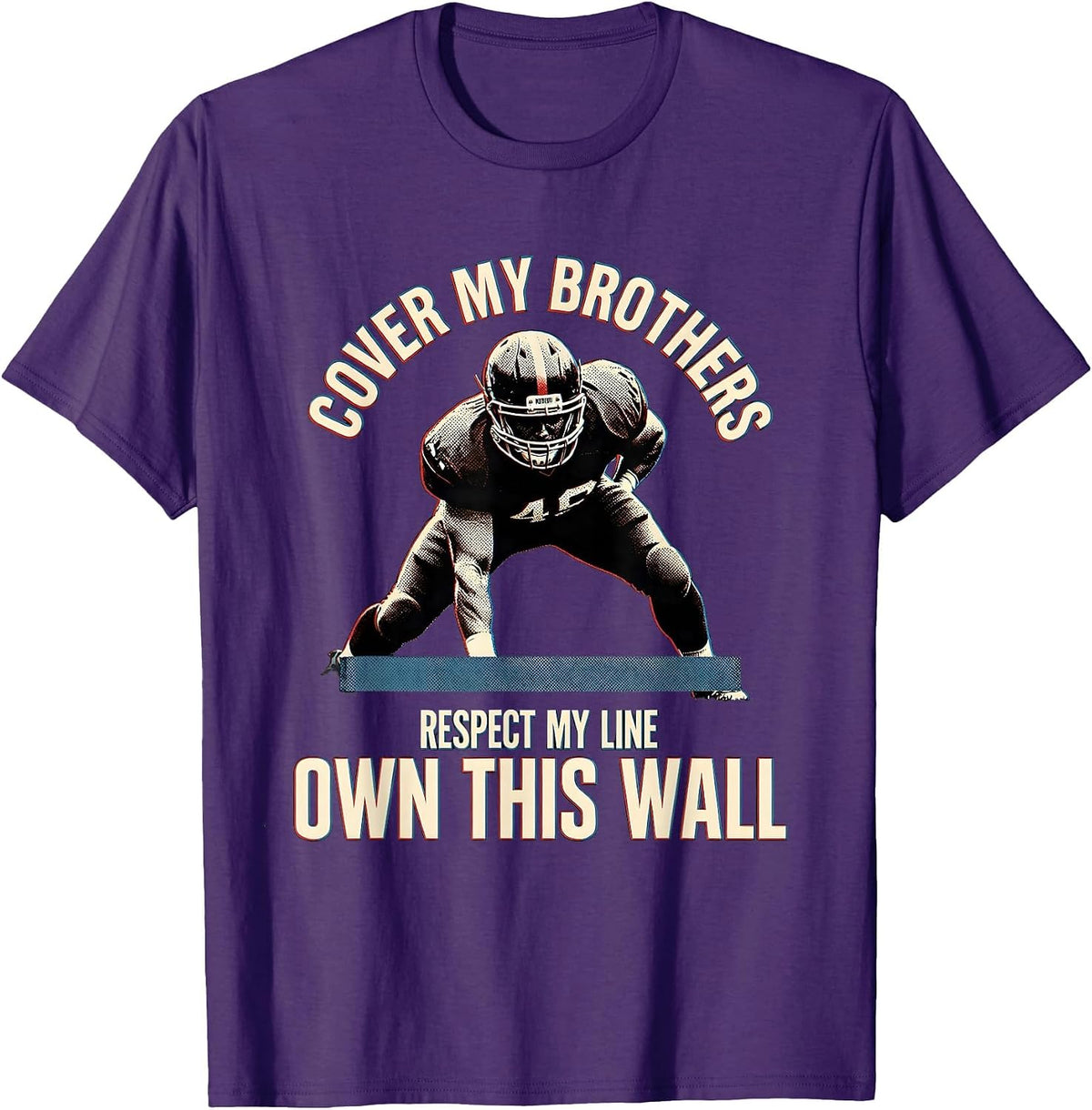 Men's Cover My Brothers Respect My Line Own This Wall Lineman T-Shirt - Purple