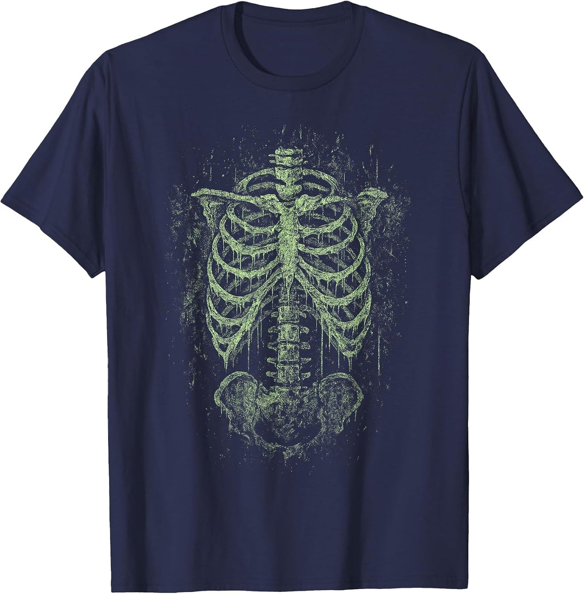 Green Skeleton Ribcage Goth Grunge Occult Death Dark Alt T-Shirt - Navy Blue