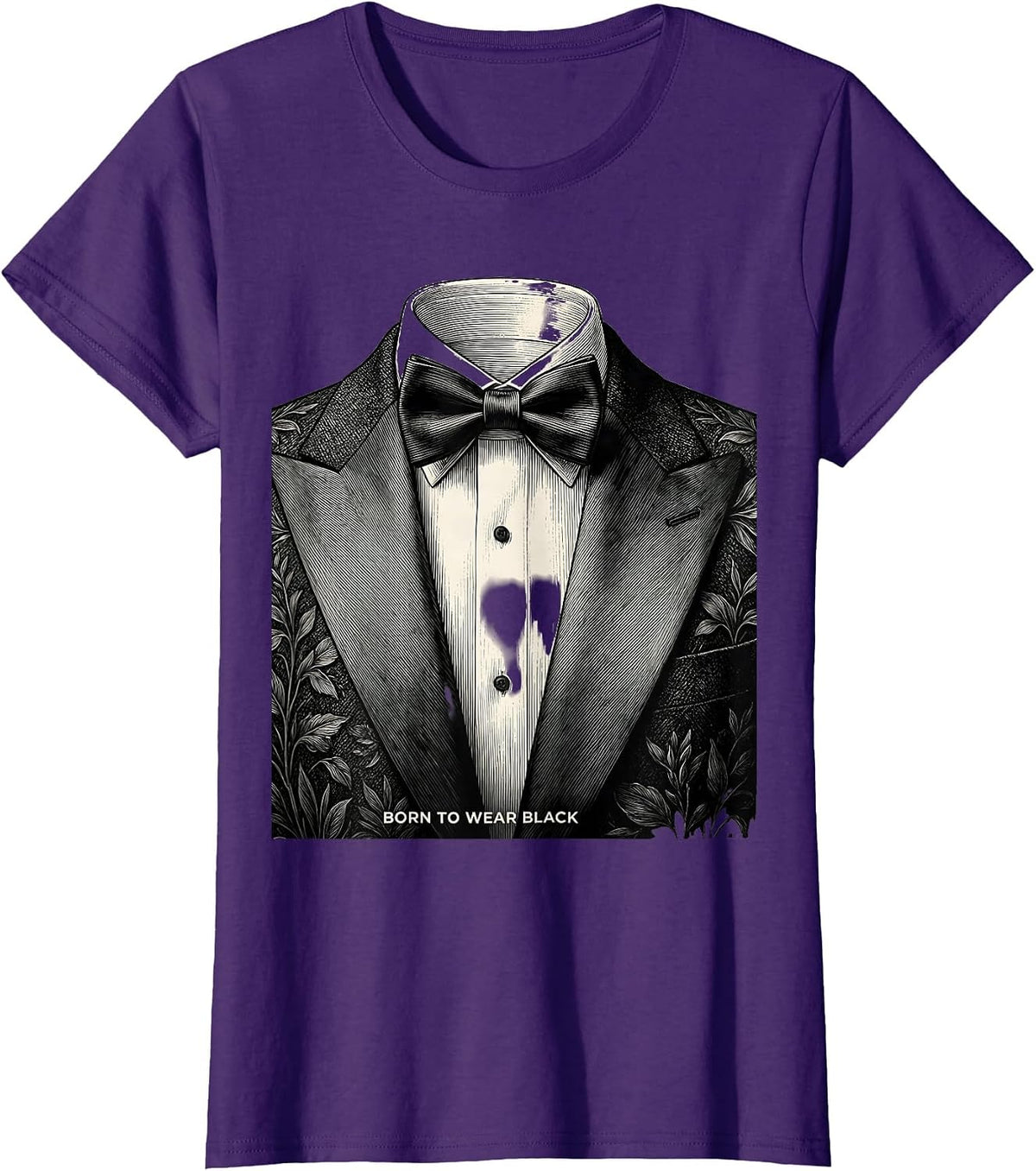 Women's Born to Wear Black Tuxedo Graphic Design T-Shirt - Purple