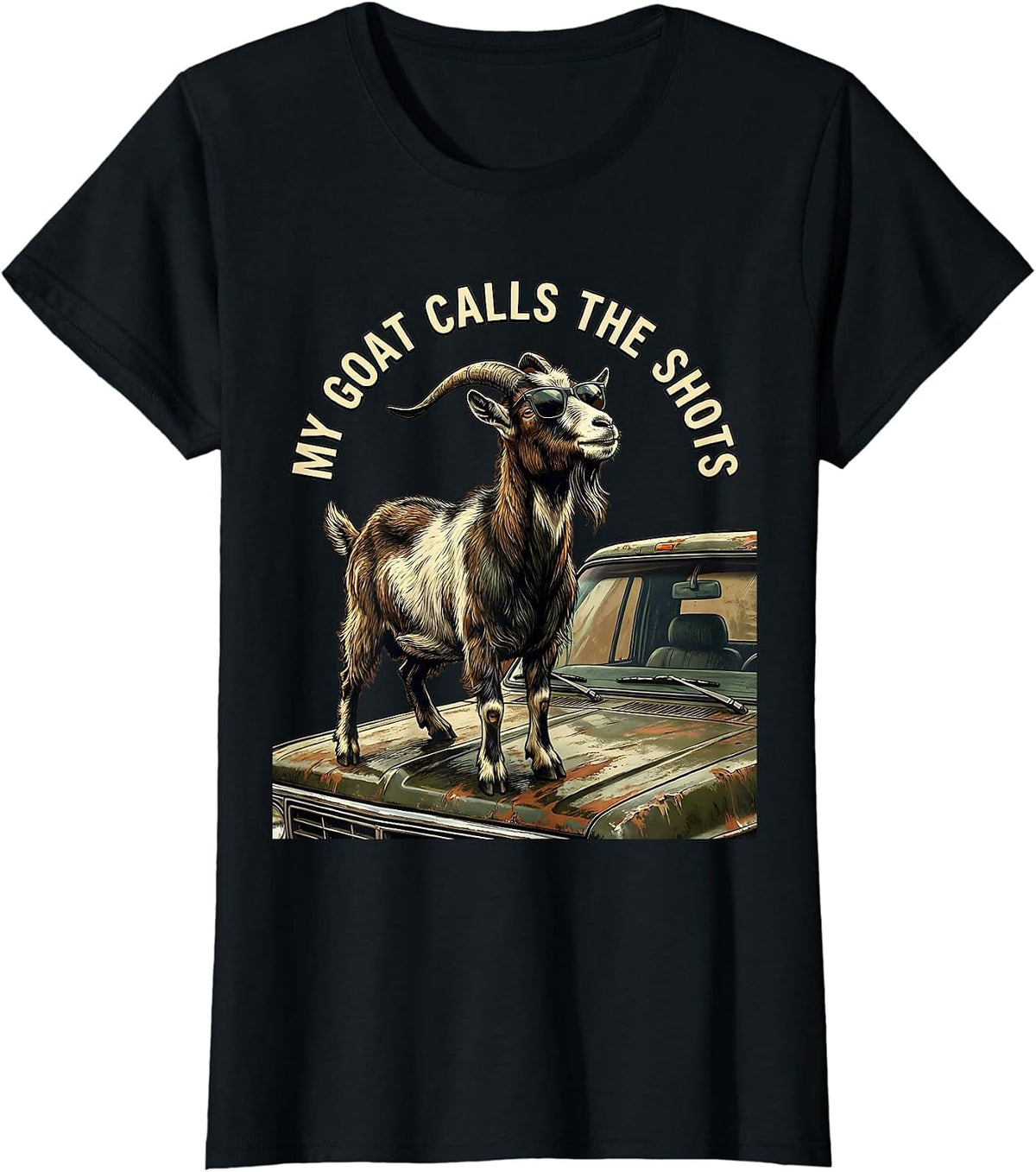 Women's My Goat Calls The Shots Funny Goat Animal Lover Humor T-Shirt - Black