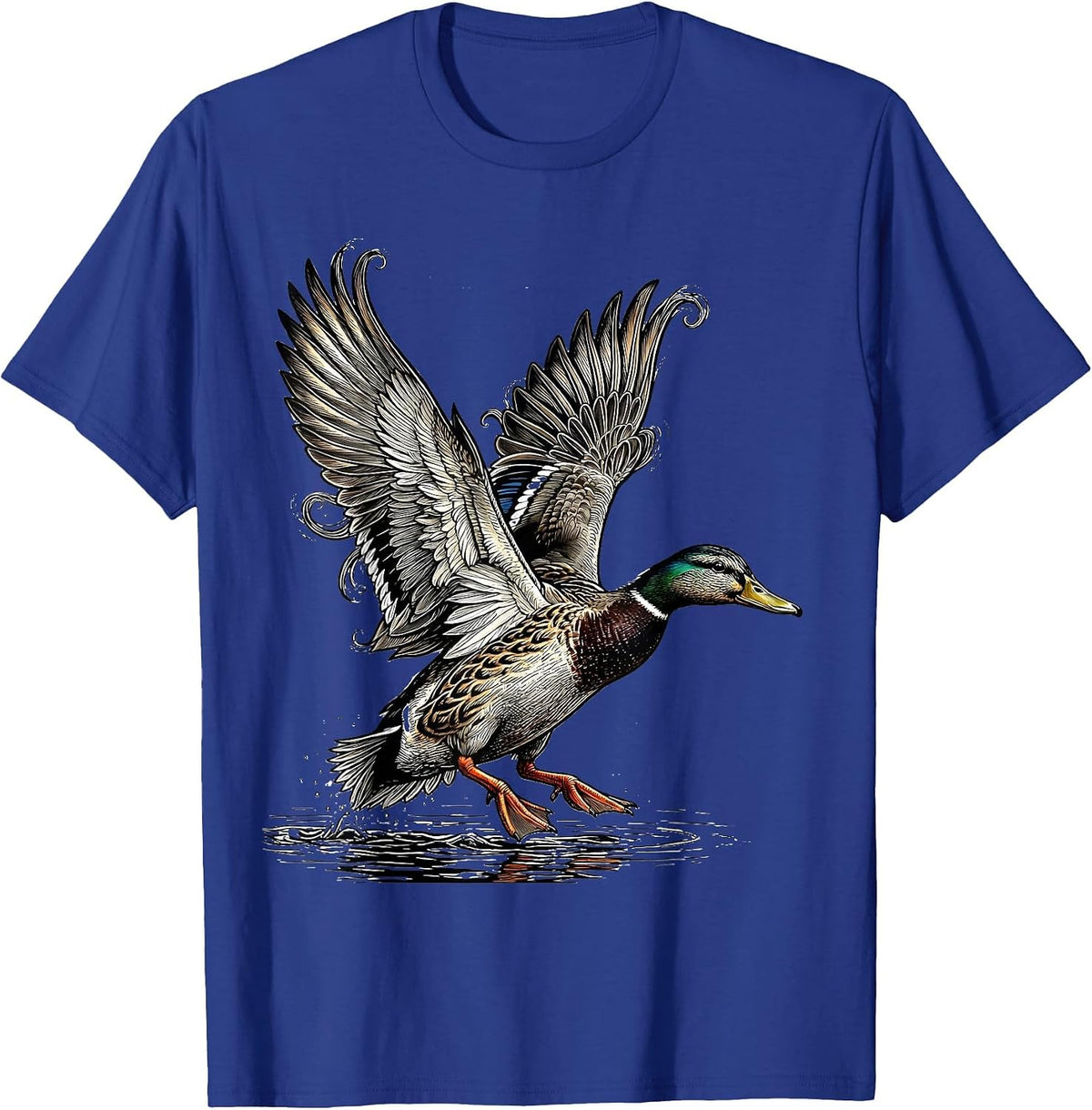 Men's Wild Duck Landing Wings Spread Nature Art T-Shirt - Royal Blue