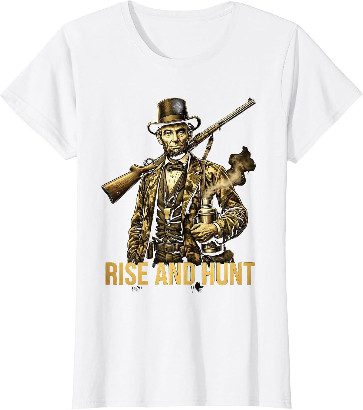Rise and Hunt Hunting Graphic Design T-Shirt - White