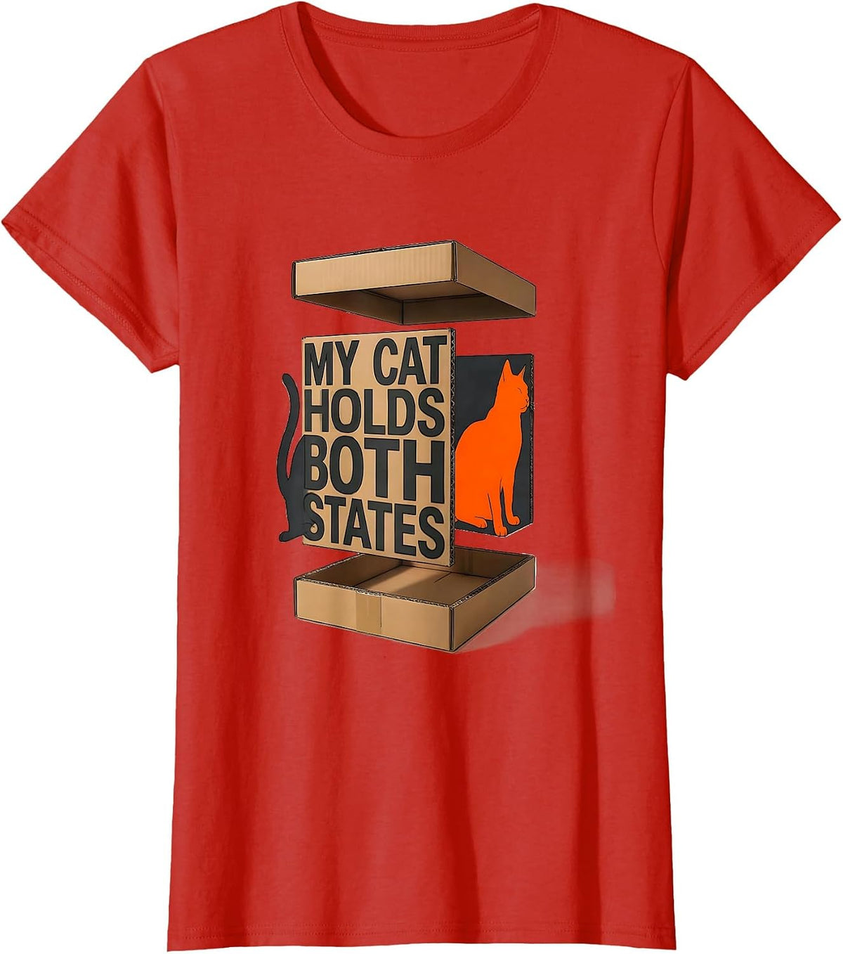 My Cat Holds Both States Funny Quantum Physics Cat Lover T-Shirt - Red