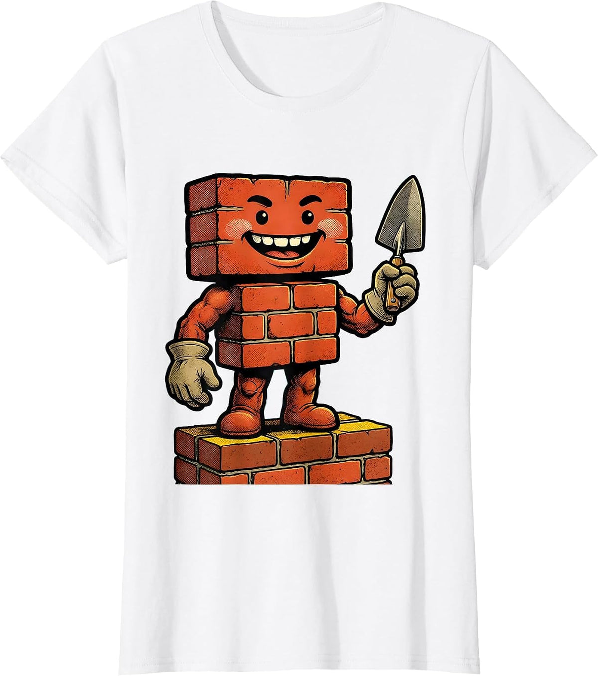 Labor Day Bricklayer Stack and Trowel Graphic T-Shirt - White