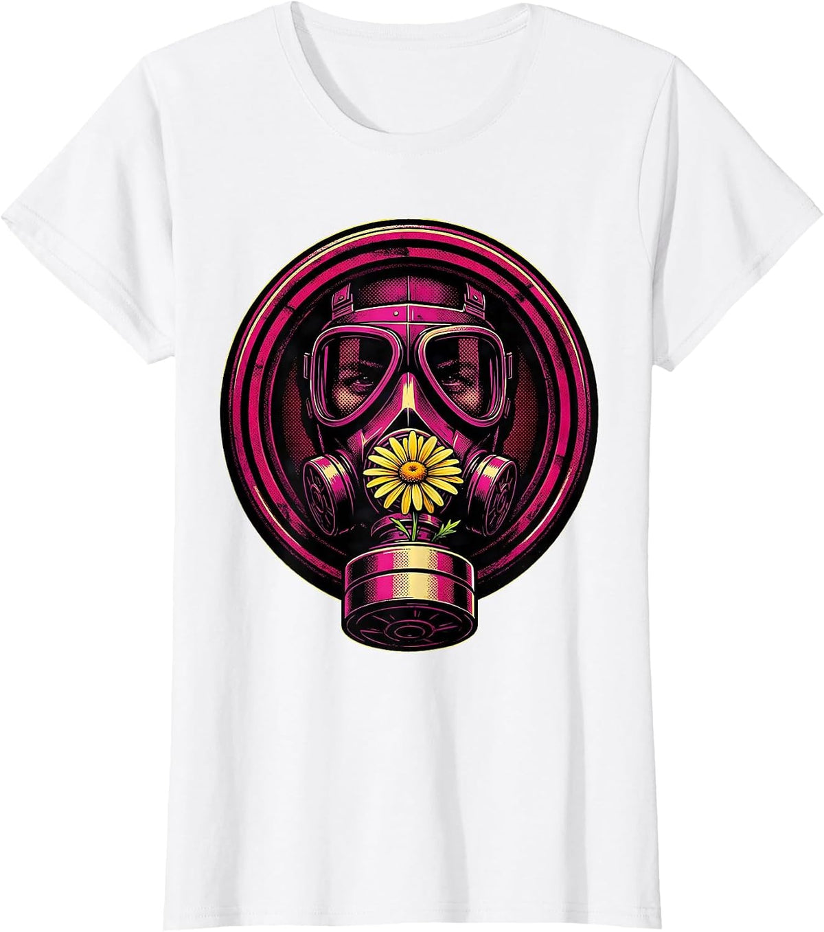 Punk Gas Mask Flower Graphic Tee T-Shirt - White