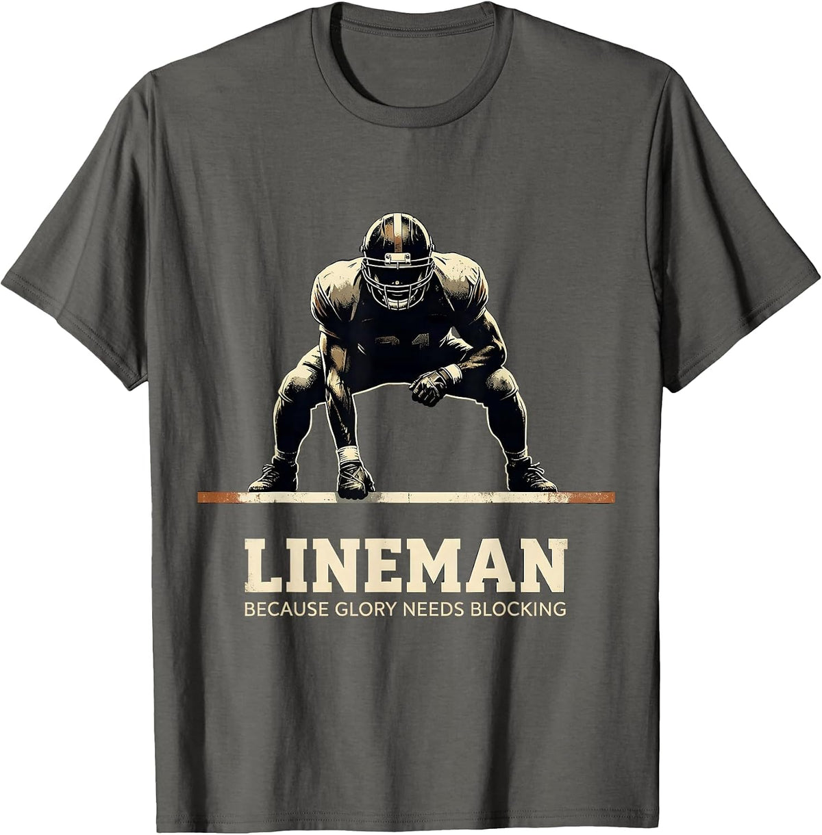 Men's Lineman Because Glory Needs Blocking Vintage Football T-Shirt - Asphalt Grey
