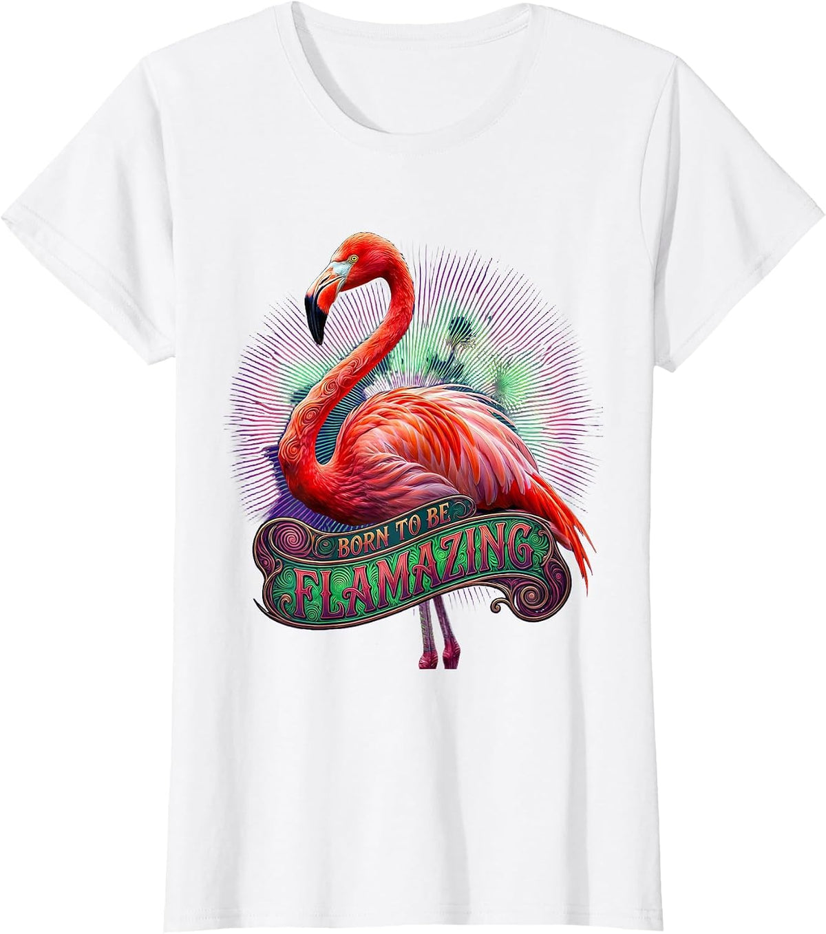 Women's Born to Be Flamazing Flamingo Design T-Shirt - White
