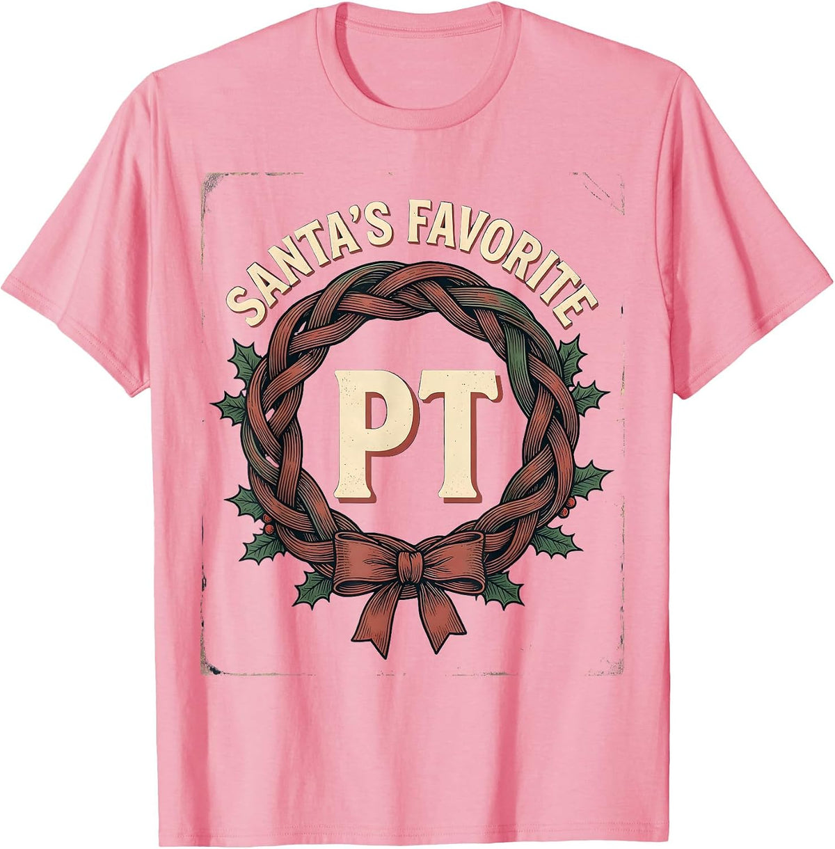 Men's Santa's Favorite PT Vintage Therapy Team Christmas Humor T-Shirt - Pink