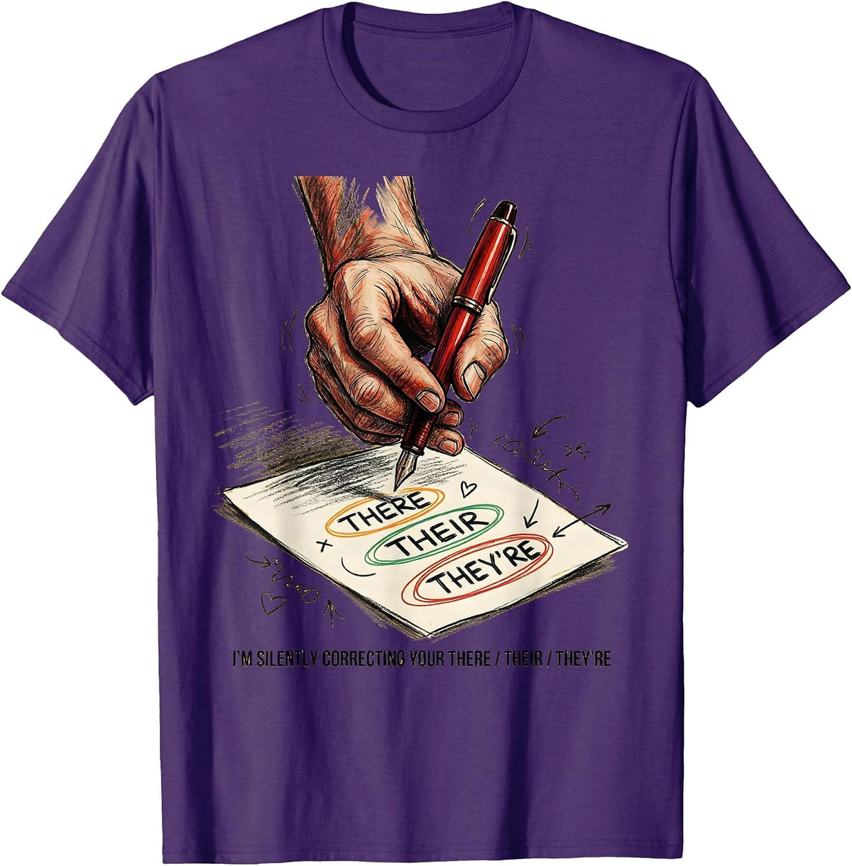 Men's I'm Silently Correcting Your There/Their/They're Funny T-Shirt - Purple
