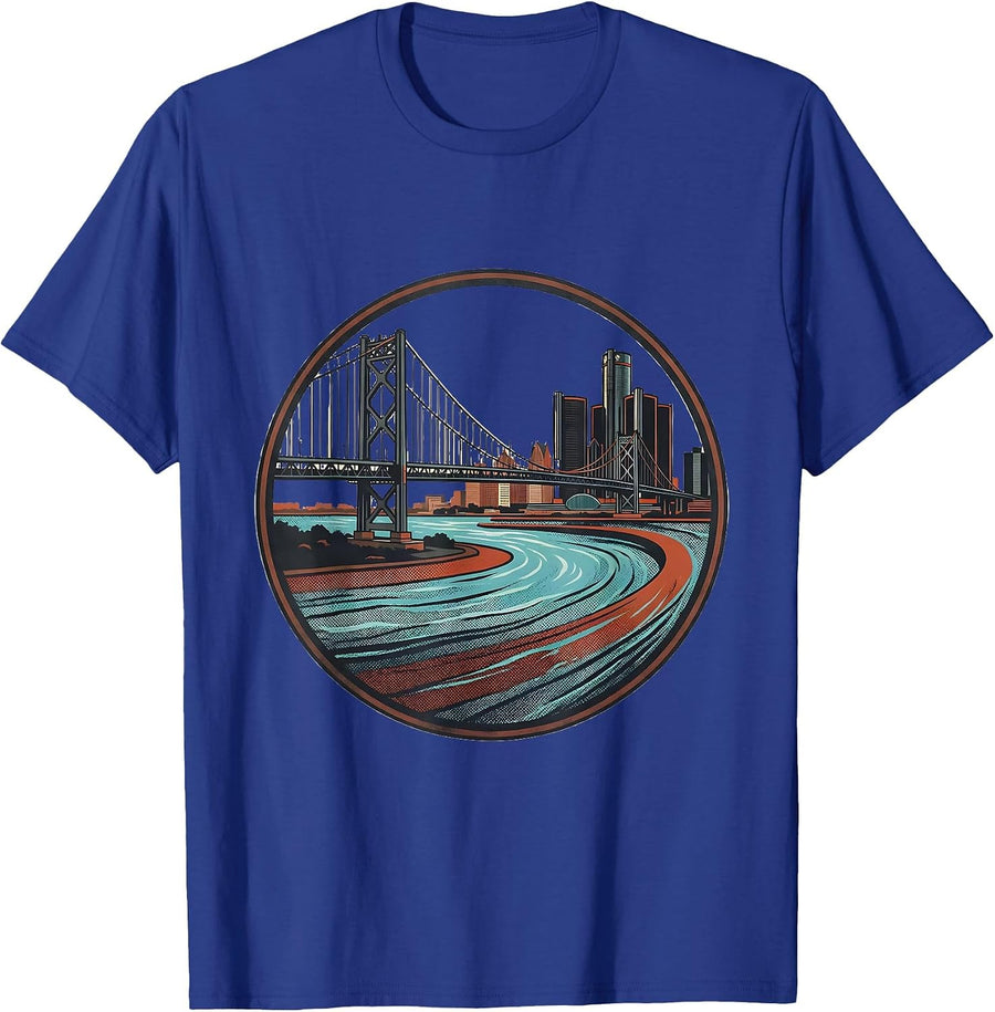 Ambassador Bridge Detroit Skyline City Pride T-Shirt - Royal Blue