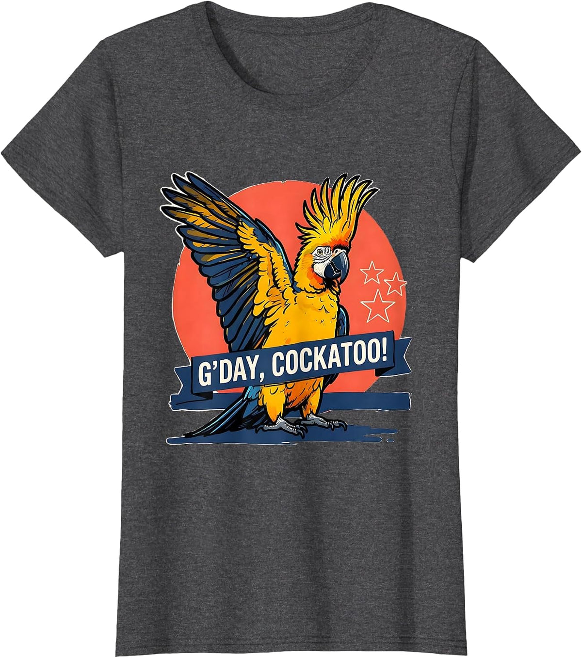 Women's G'Day, Cockatoo! Australian Wildlife Souvenir National Pride T-Shirt - Dark Heather Grey