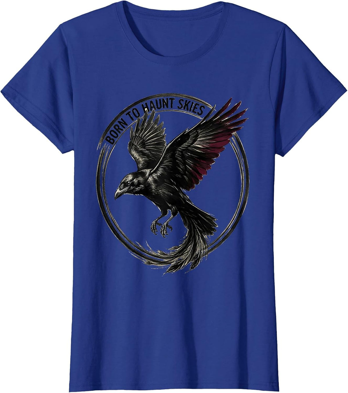 Women's Born to Haunt Skies Crow Graphic Design T-Shirt - Royal Blue