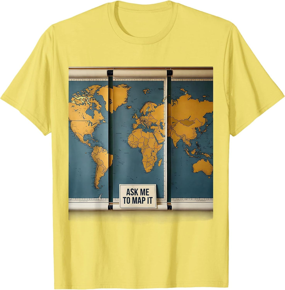 Men's Ask Me To Map It Funny History Teacher Social Studies Back T-Shirt - Lemon Yellow