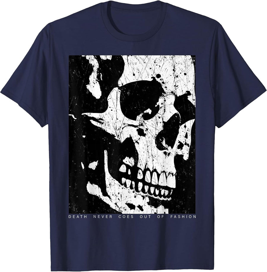 Aesthetic Clothes Vintage Streetwear Fashion Women Men Skull T-Shirt - Navy Blue