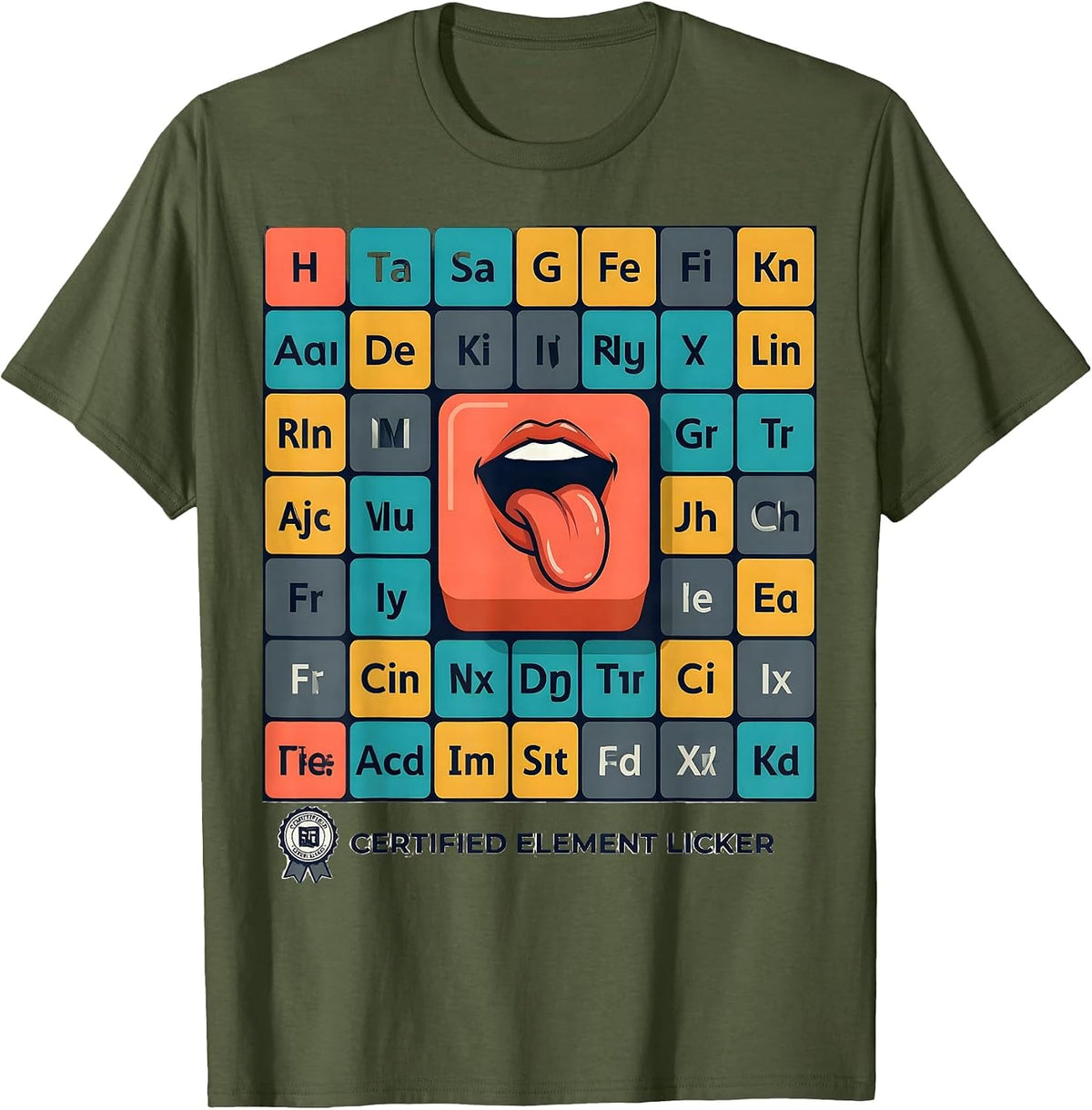Certified Element Licker Periodic Table Design T-Shirt - Olive Green