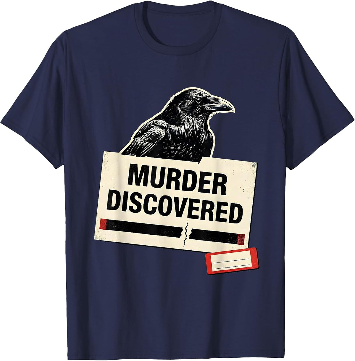 Men's Murder Discovered Dark Humor Gothic Crow Raven Bird Lover T-Shirt - Navy Blue