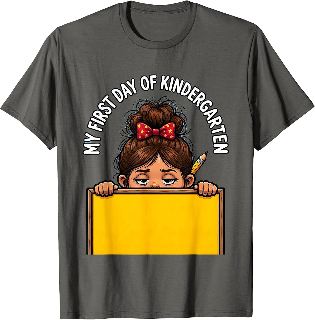 Men's My First Day of Kindergarten Funny Messy Bun Back to School T-Shirt - Asphalt Grey