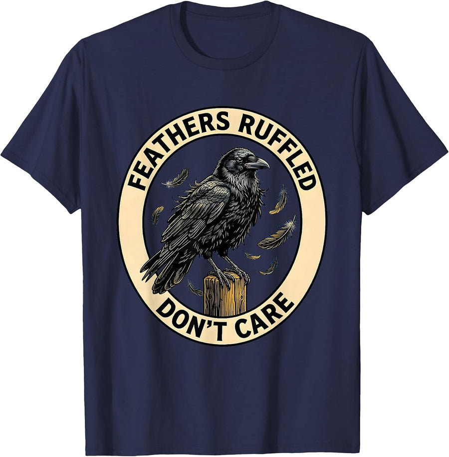 Feathers Ruffled Don't Care Bold Bird Design T-Shirt - Navy Blue