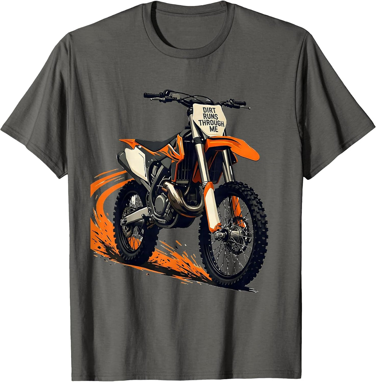 Men's Dirt Runs Through Me Rugged Motocross Bike Rider T-Shirt - Asphalt Grey