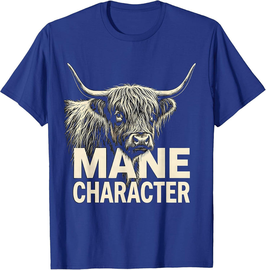 Mane Character Highland Cow Farm Animal Humor Cute Faith T-Shirt - Royal Blue