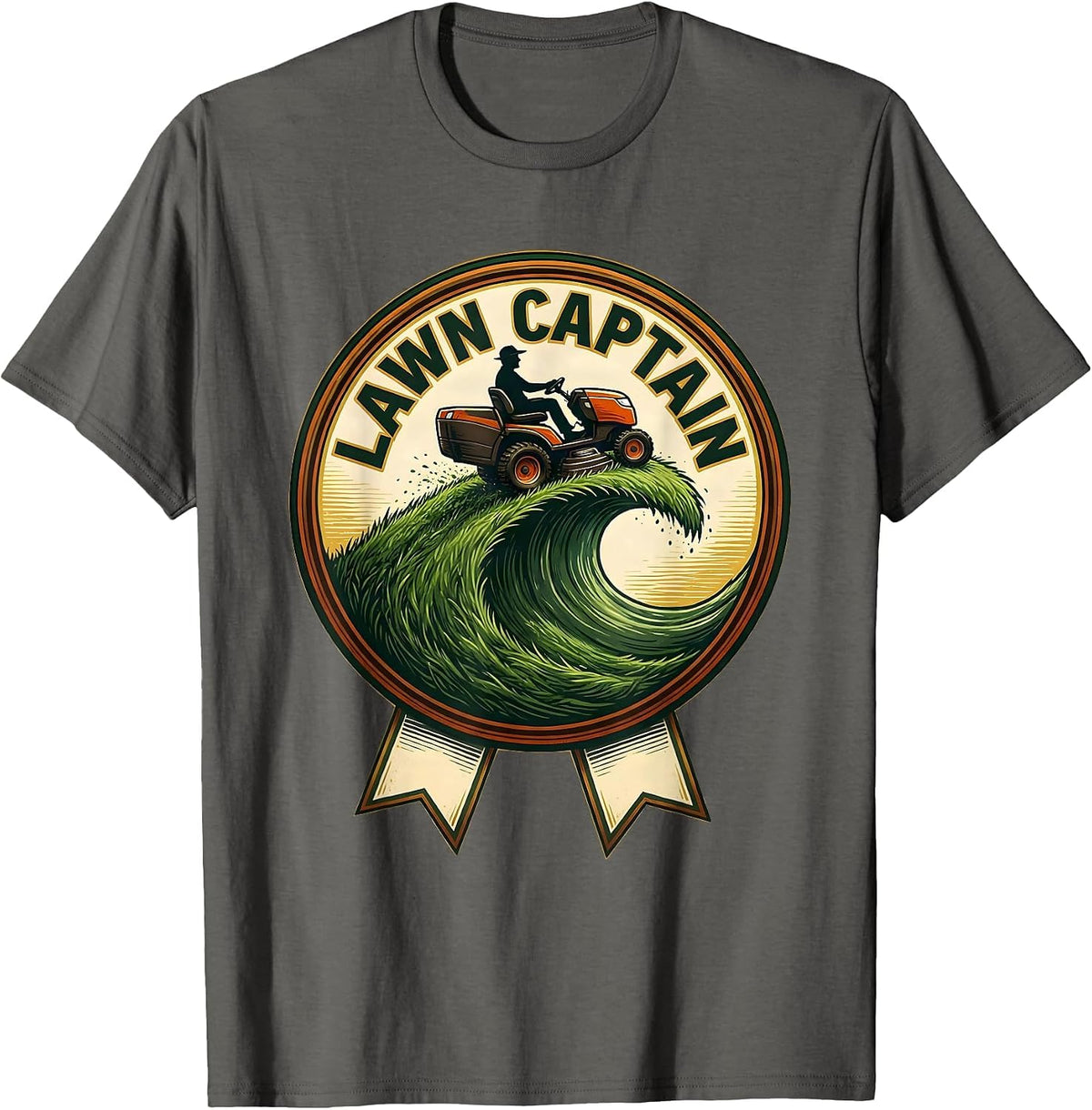 Men's Lawn Captain Funny Riding Mower Dad Gardener Gift T-Shirt - Asphalt Grey