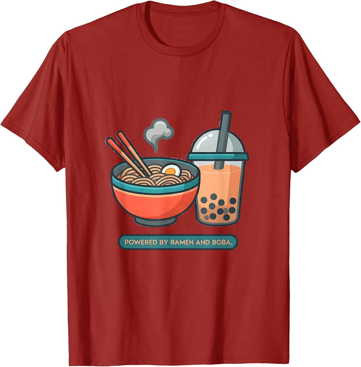 Powered By Ramen And Boba Cute Kawaii Food Lover Gift T-Shirt - Cranberry Red
