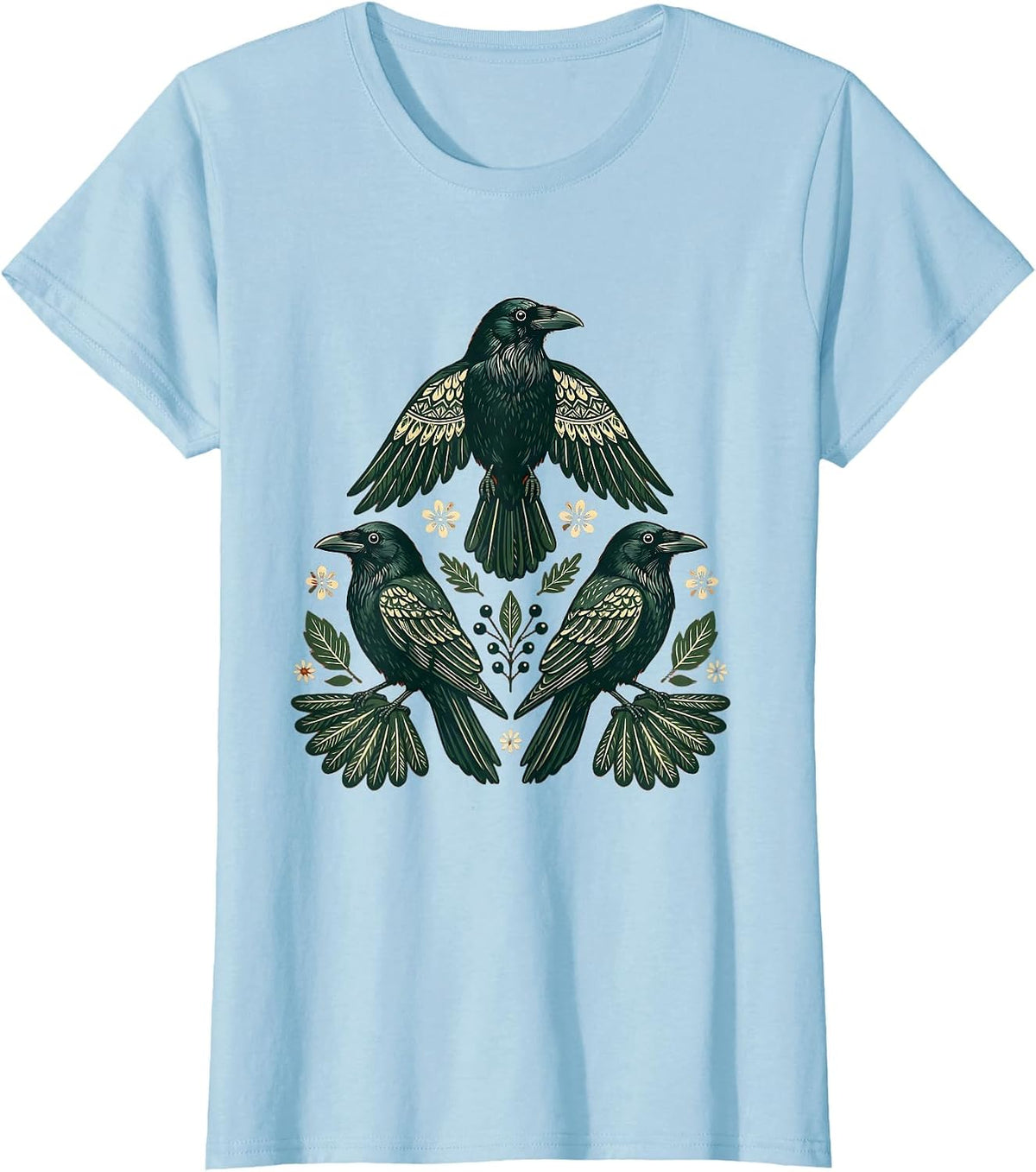 Three Crows Triangle Formation Illustration T-Shirt - Baby Blue