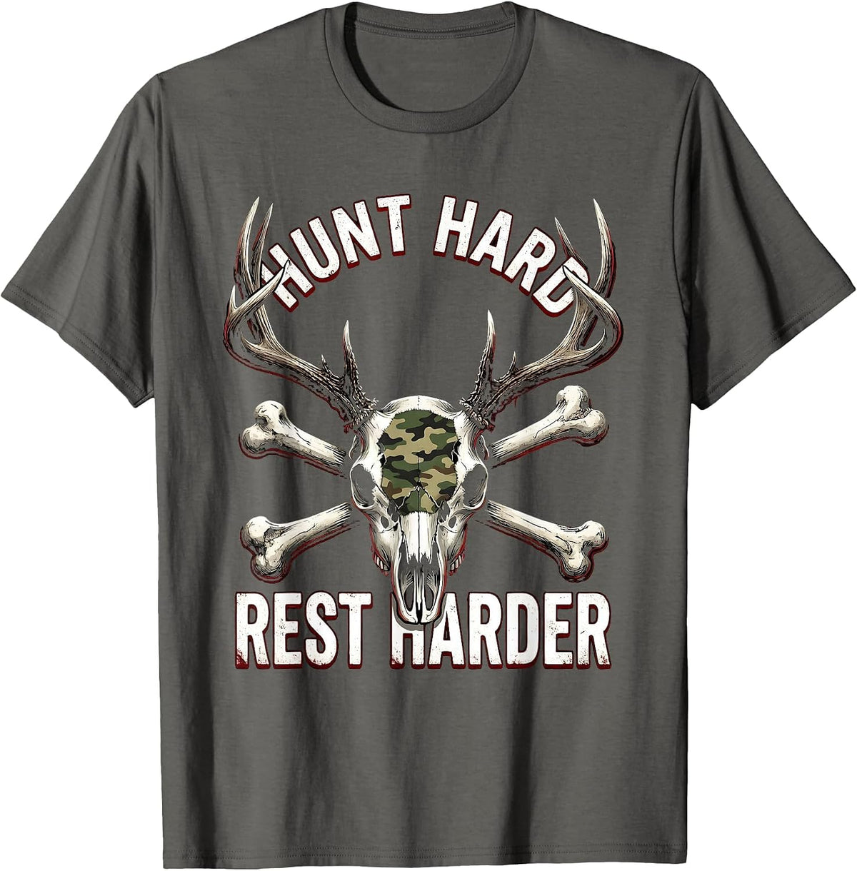 Men's Hunt Hard Rest Harder Camo Hunting Design T-Shirt - Asphalt Grey