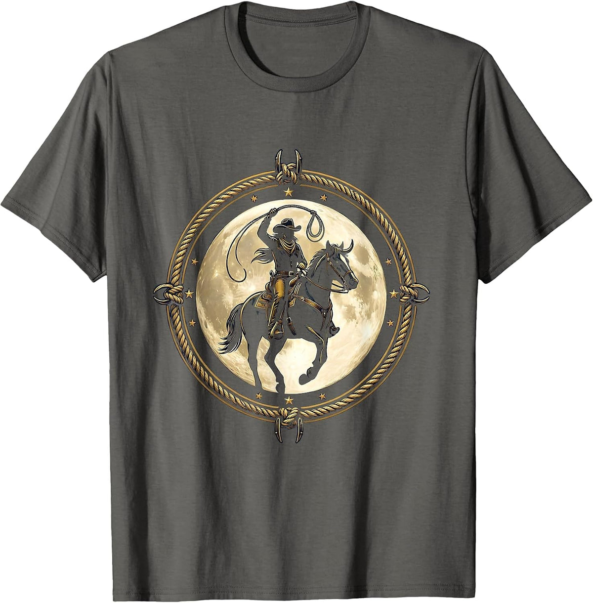 Cowgirl Silhouette Full Moon Western Graphic T-Shirt - Asphalt Grey