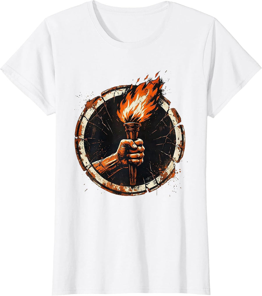 Women's Faith Over Fear Torch Bearer Graphic Design T-Shirt - White