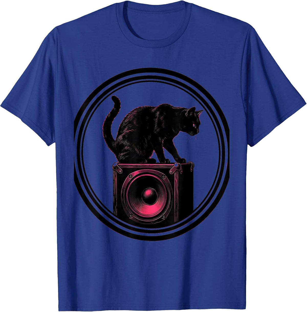Black Cat Rock Speaker Cabinet Graphic Tee T-Shirt - Royal Blue