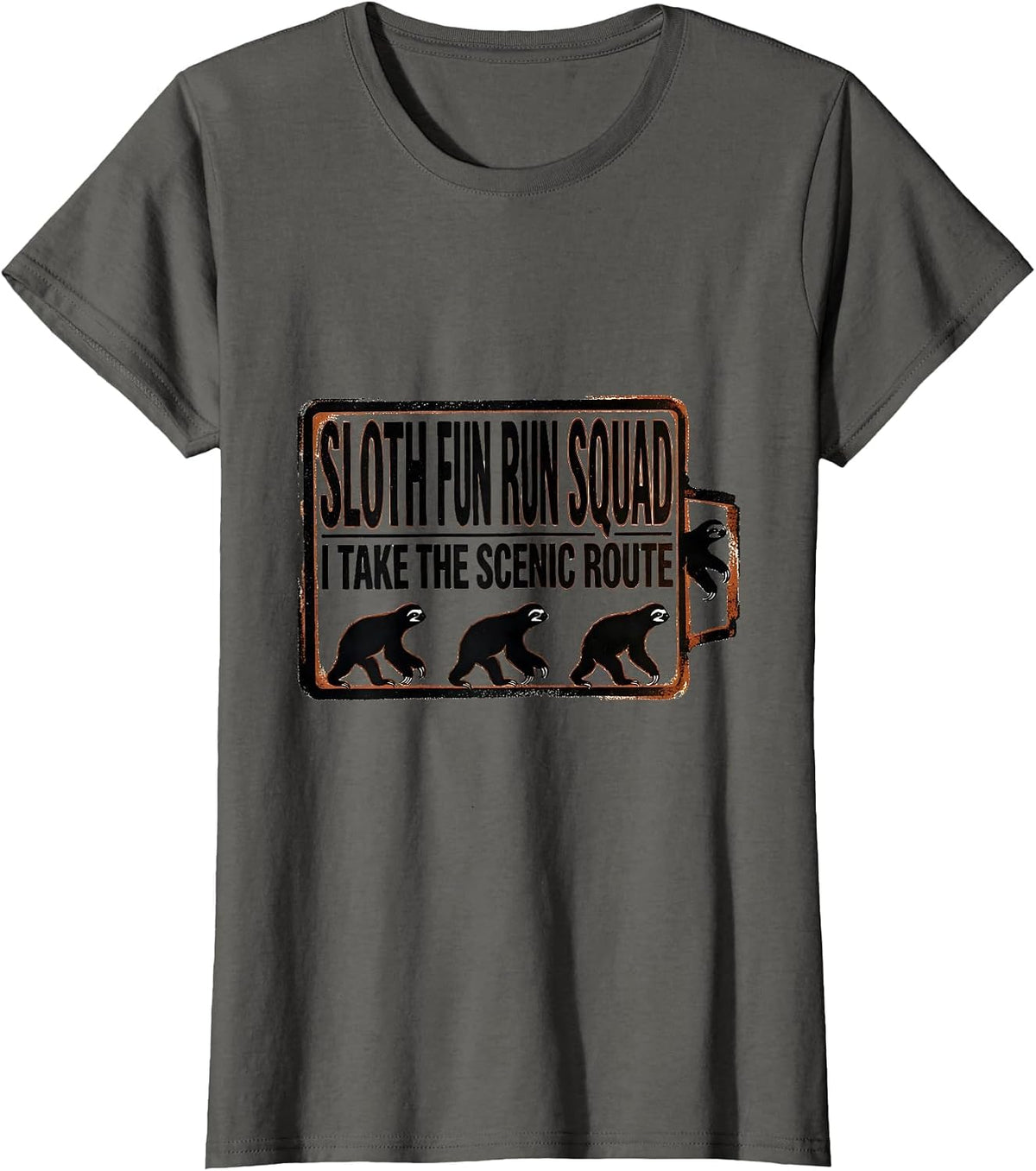 Women's Sloth Fun Run Squad I Take The Scenic Route Funny T-Shirt - Asphalt Grey